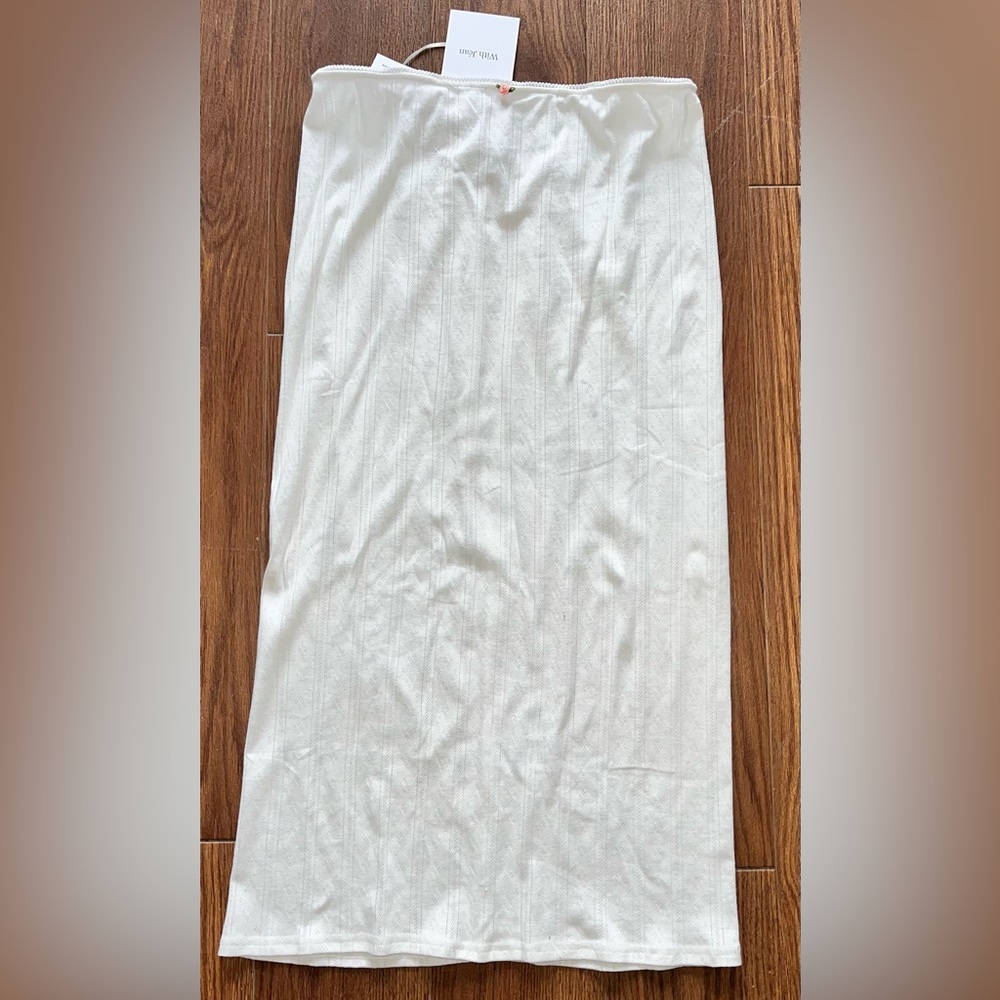 NEW WITH TAGS With Jean Skirt Pointelle Midi Skirt with Rosette detail